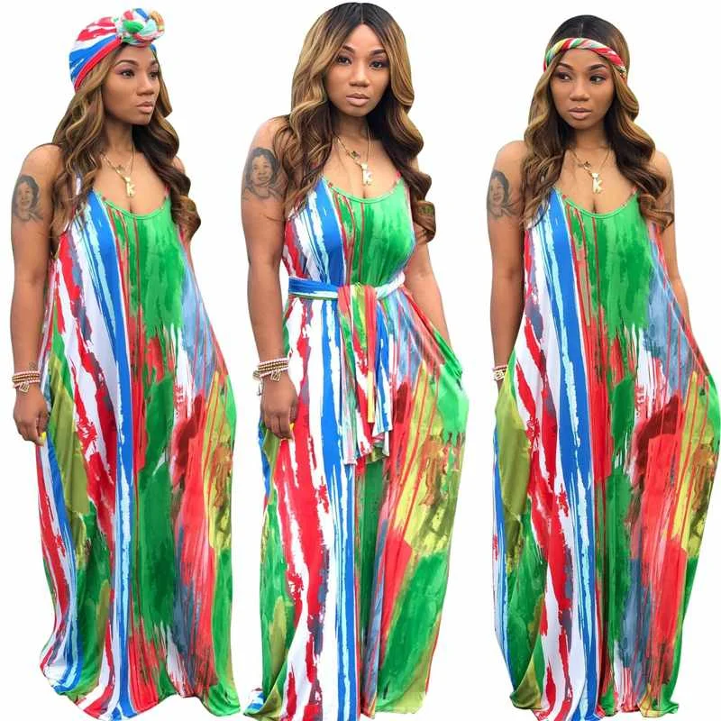 

women plus size dress sleeveless strap loose V-neck dresses candy color casual bohemian dress