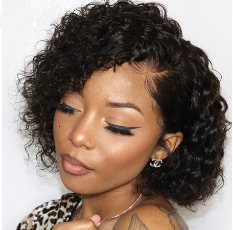 

Cuticle Aligned 150% Hair Density 8 inch Short Hair Pixie Cut Curly Wig Human Hair Lace Front Wigs