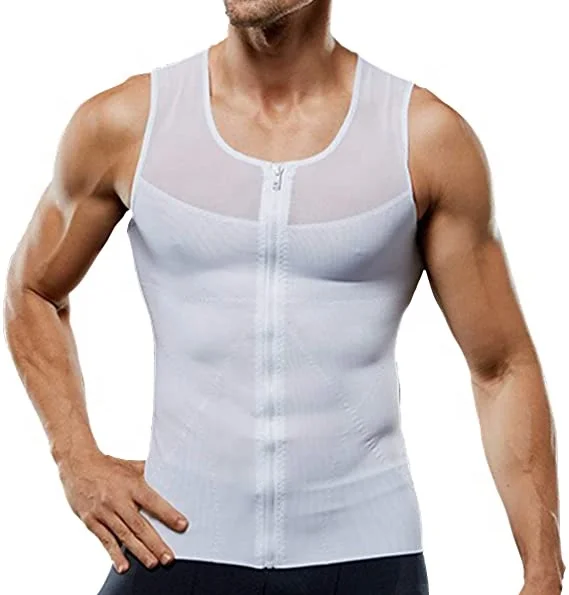 

Mens Slimming Body Shaper with Zipper Compression Shirt Slim Shapewear, Black/white