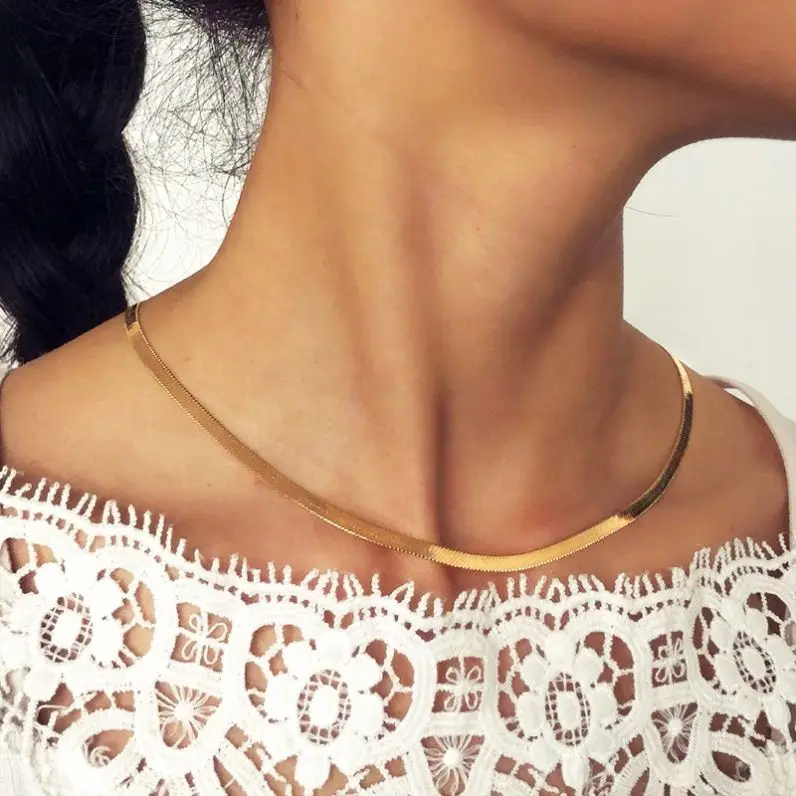 

New Flat Snake Bone Chain Necklace Women's Simple Blade Chain Necklace, Gold/silver