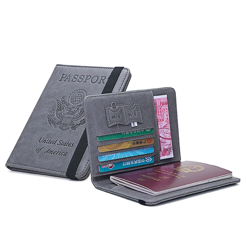 

MIYIN RFID Blocking PU Leather printing Passport Holder Cover Case Travel Wallet Elastic Strap hold passport credit card wallet