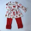 High quality kids girls ready to ship santa reindeer Christmas clothes set lovely toddler fall/winter clothes christmas outfit