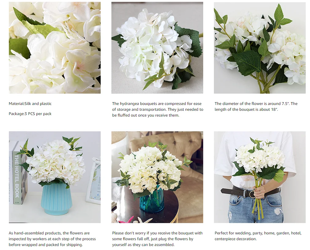 3pcs Bridal Hydrangea Decoration Garden Wedding Single Silk Flowers Craft 