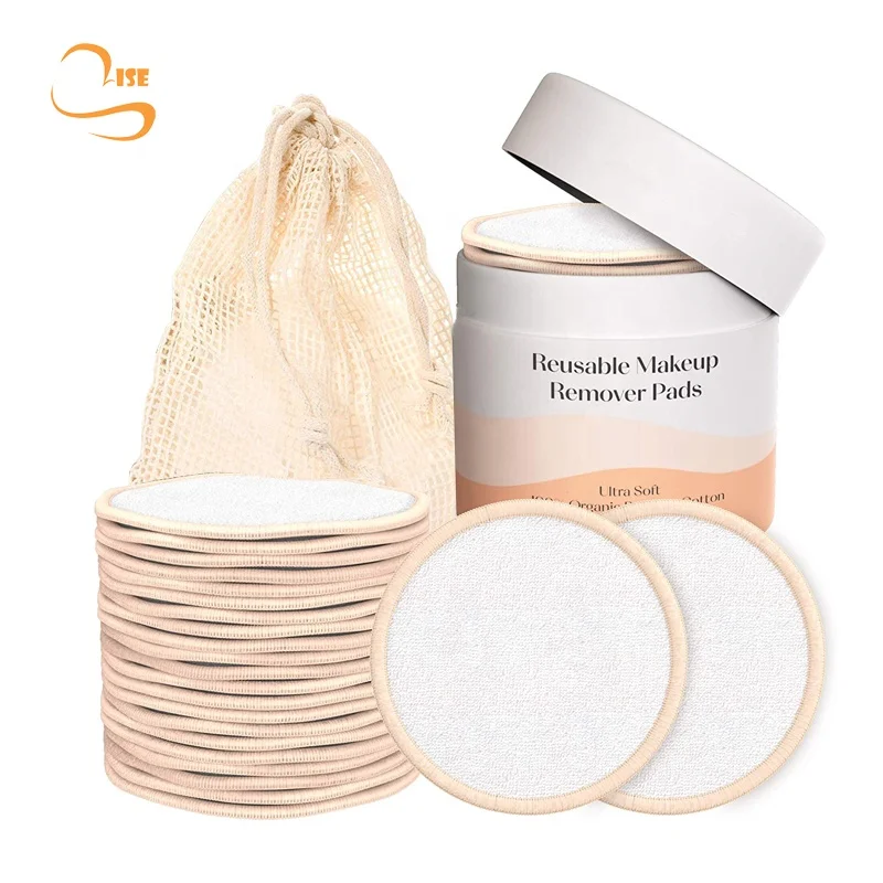 

Eco-friendly 8cm Round Bamboo Cotton Facial Cleansing Pads Laundry Bag Set Reusable Makeup Remover Discs