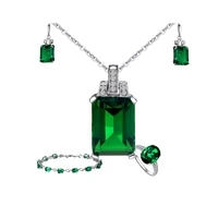 

Bracelet Earrings Wedding Necklace Gemstone emerald Sets jewelry Set Green Stone Women for Gift