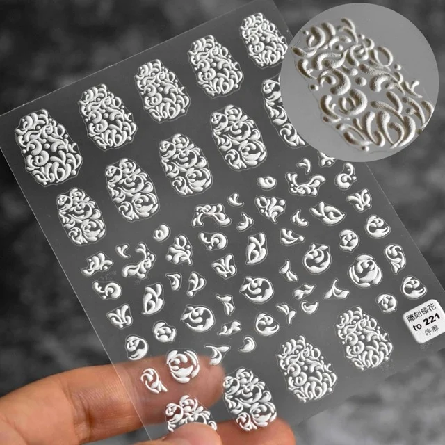 

Paso Sico Elegance White Emboss Carving Patterns 5D Nail Art Stickers Decals for Nail Salon Bride Wedding Nail Design