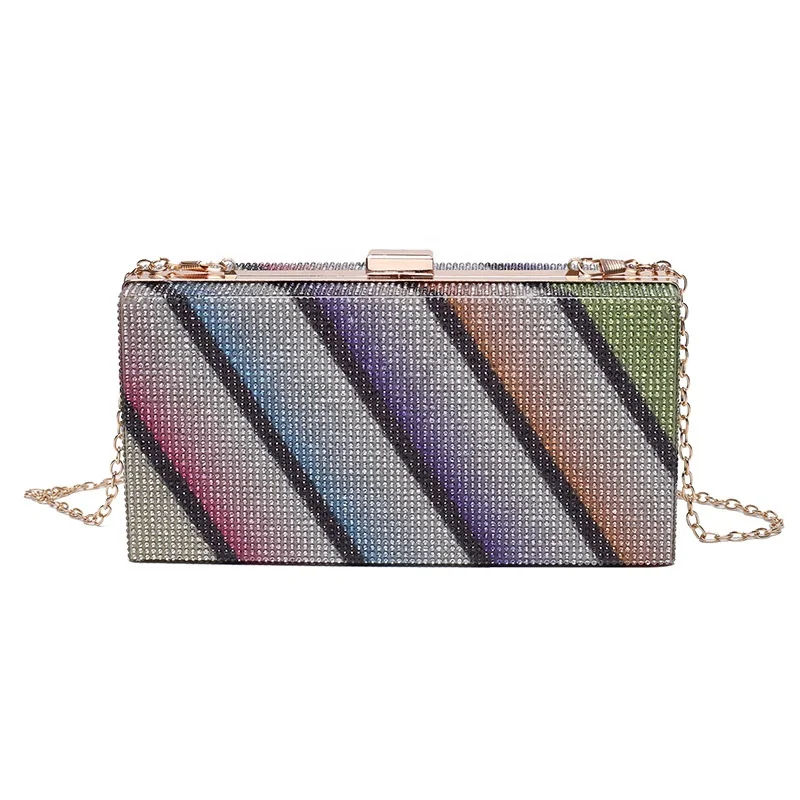 

2021 Bling Color Women Money Clutch Handbag Cross Chain Shoulder Cosmetic Purses Ladies Rhinestone Rainbow Hand Bag