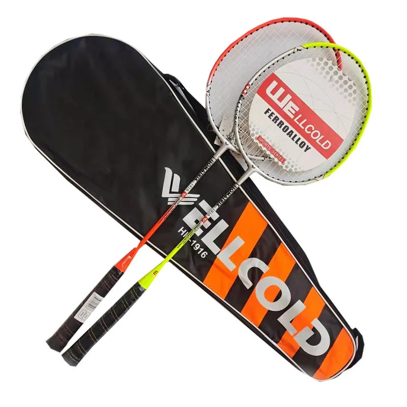 

Thickened racket bag wholesale badminton racket iron alloy 2 pieces adult professional competition training racket for beginners, Yellow+orange