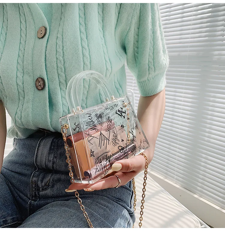 

Hot sale bags women summer clear handbags 2021 ladies chain popular colorful shoulder crossbody bags