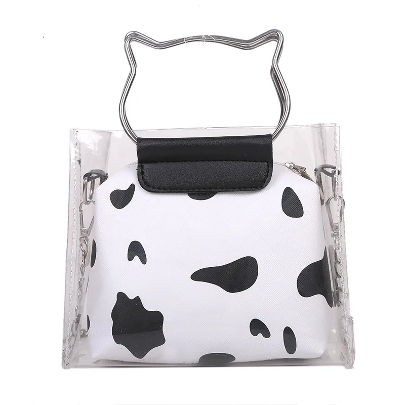 

Summer 2 in 1 Hot sale fashion women cow print shoulder bag clear PVC crossbody purse jelly purse handbags 2021, Customizable