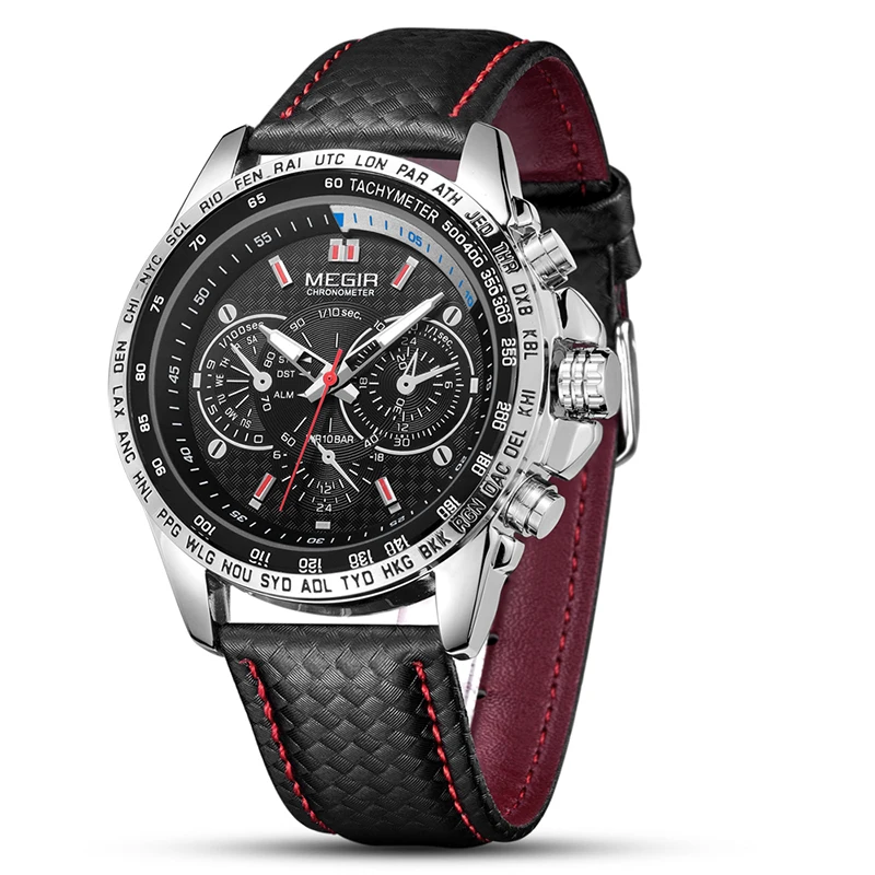 

2020 Megir 1010 custom luxury leather quartz chronograph watches men wrist waterproof reloj hombre wholesale men wristwatches