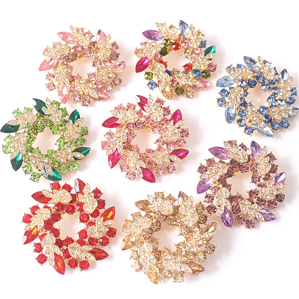 

Jachon custom Multi-Color Rhinestone Flower Brooches Pins Floriated Round Crystal Brooch Pin For Dress Suit Corsage