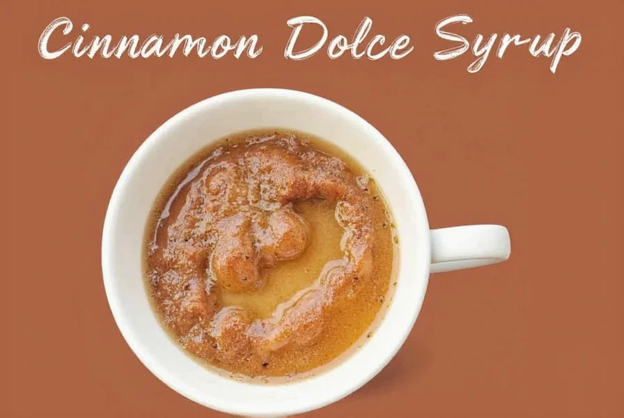 Step-by-step process of making cinnamon dolce syrup on stove with cinnamon sticks and vanilla bean in a small saucepan