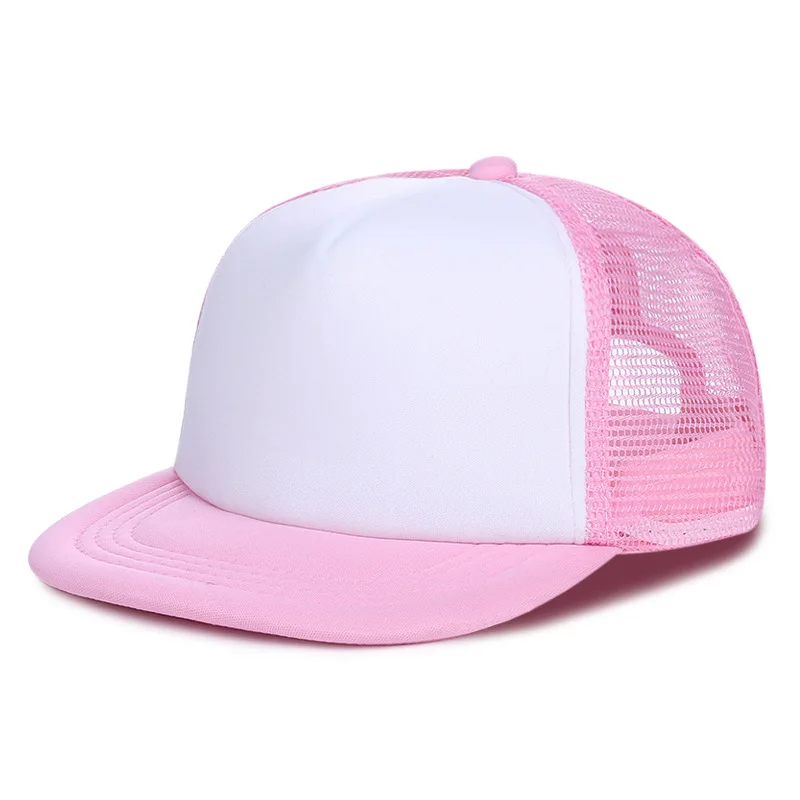 

HN13 OEM 5 panel recycled pink screen puffs print men womens plain custom logo flat brim snapback trucker hat blank yupoong CAP