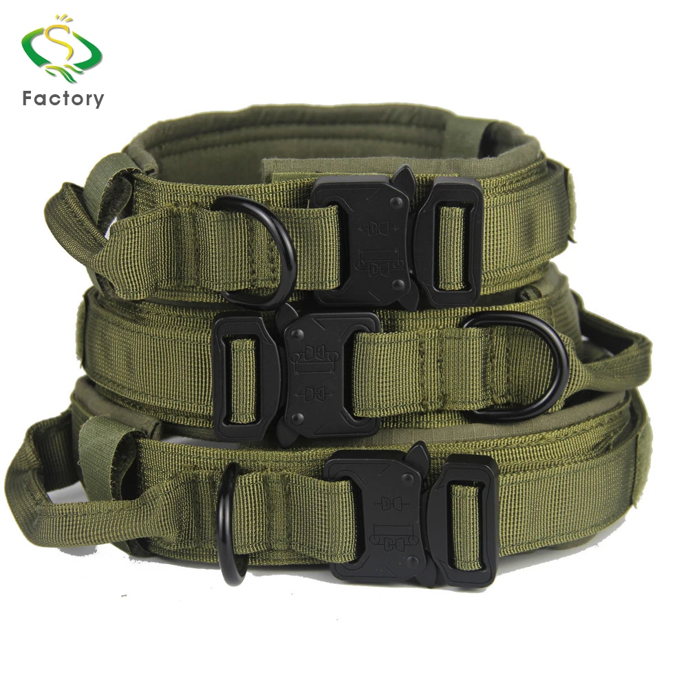 

Wholesale Adjustable Soft Nylon Fabric Lead Training Dog Collar Pet, Black, solid, army green