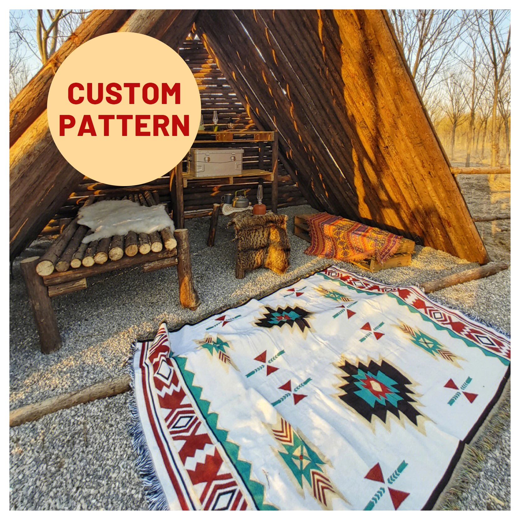 

Custom logo Blankets big boho bohemian macrame cotton luxury wholesale knitted tassel camping mat beach outdoor picnic blanket
