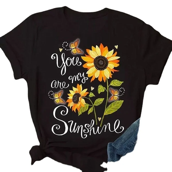 

Butterfly Sunflower Print Short Sleeve T-shirt
