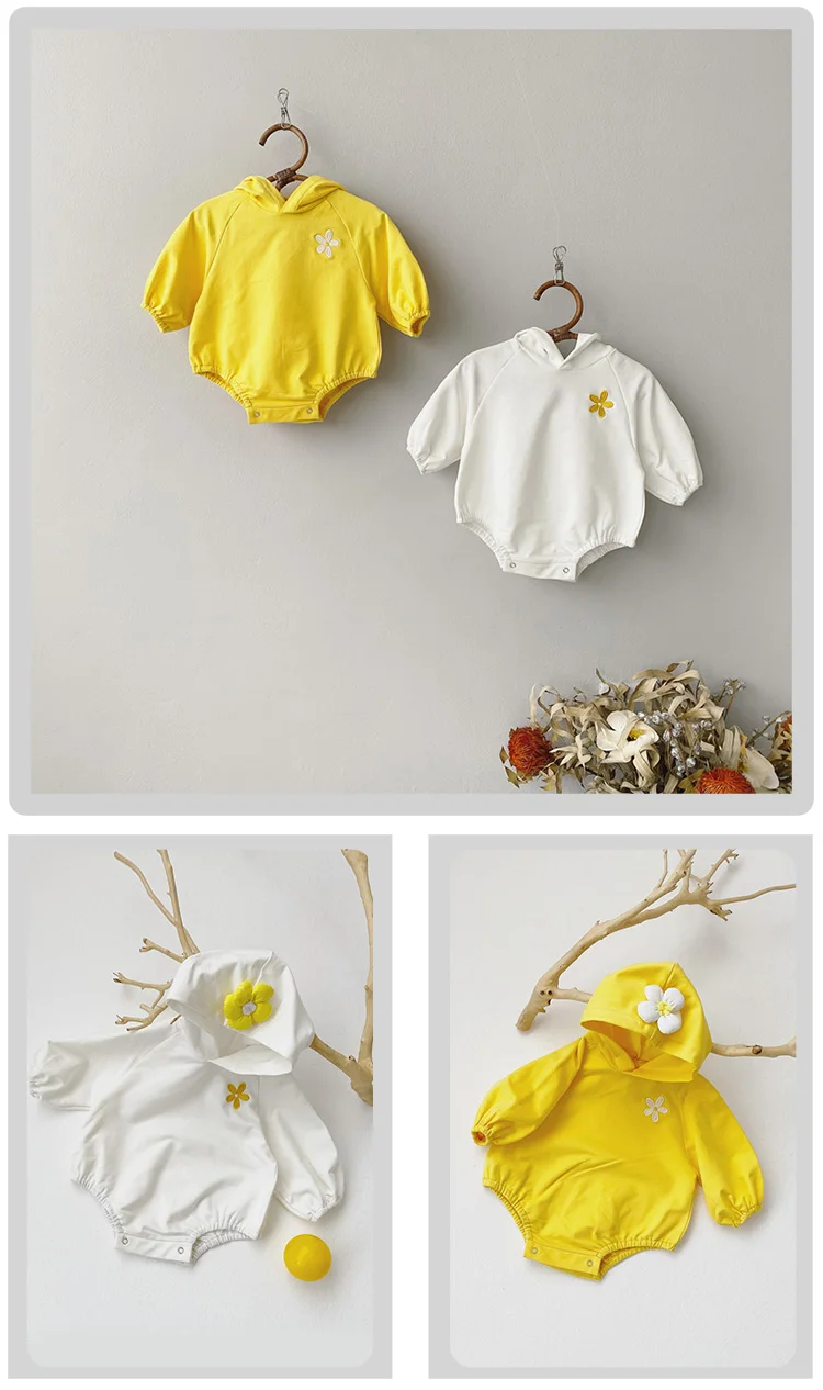 New Style Autumn Baby Cute Flower Long-Sleeved Hooded Sweater Romper Climbing Clothes 3689