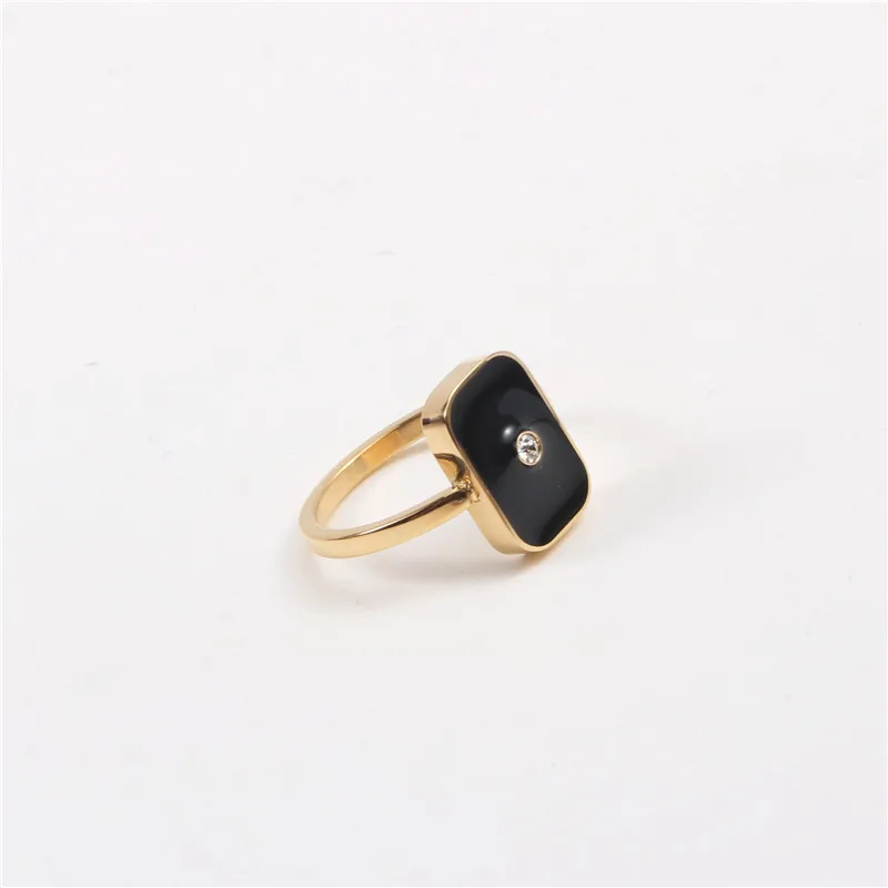 Simple Personalized Stainless Steel 18K Gold Plated Square Black Ring Women