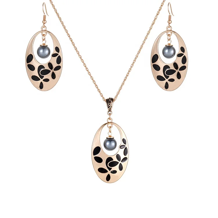 

Women Gold Pearl Ladies Sublimation Pendant Jewelry Set Hawaiian Earrings Necklace, Golden