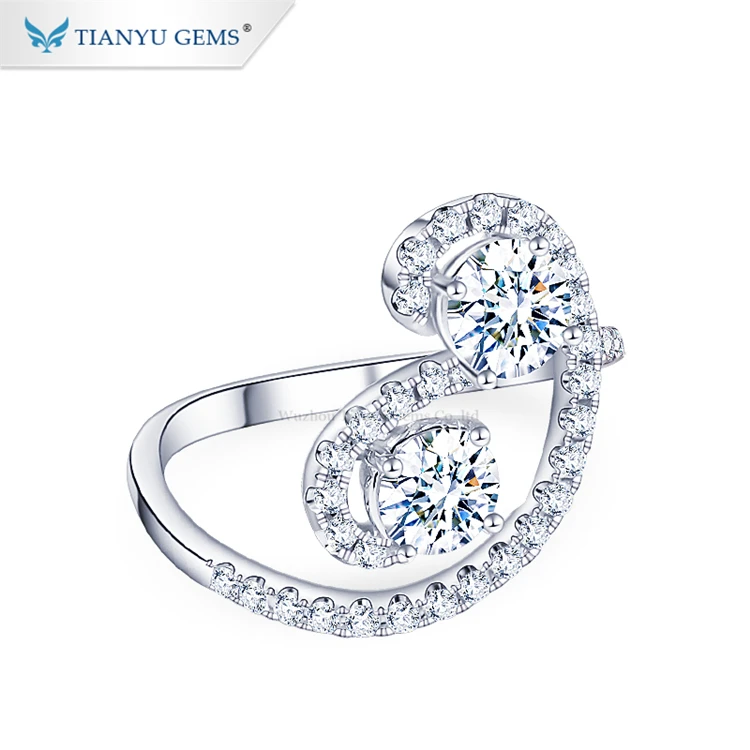 

Tianyu gems ready to ship double moissanite diamond design womans rings white gold cheap price