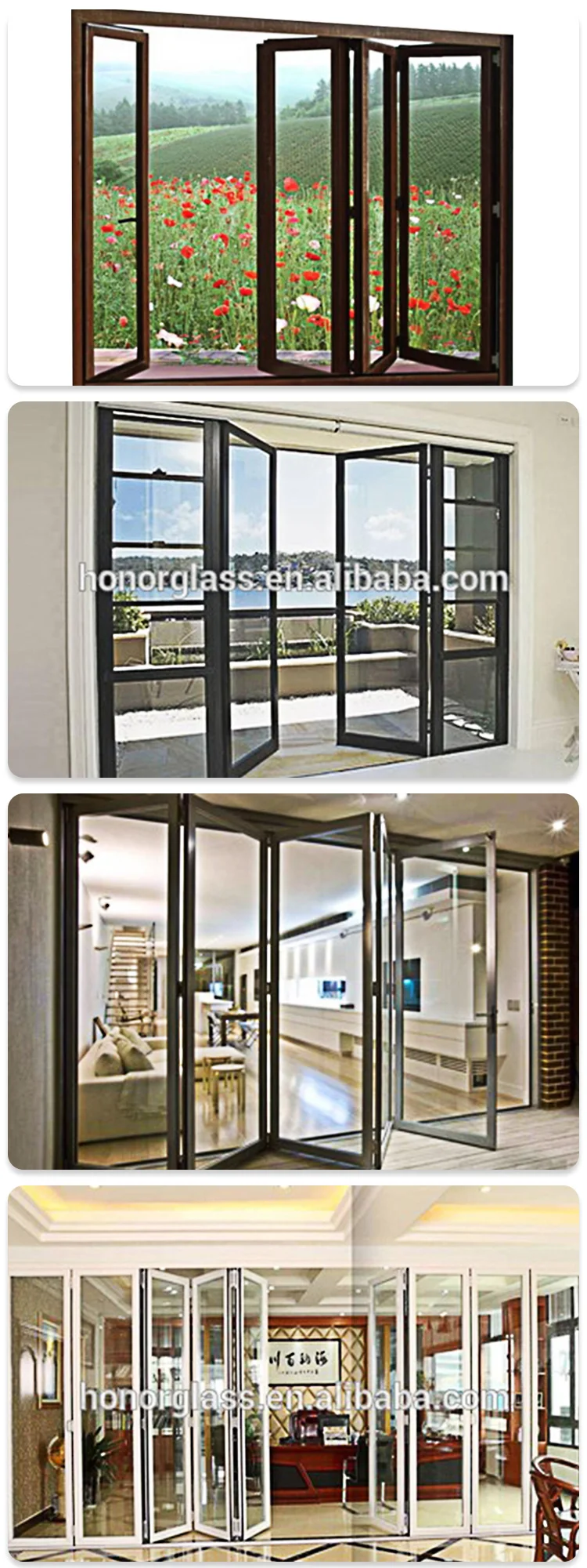 Exterior Customized Size Insulated Glass Aluminum Alloy Bifold Doors