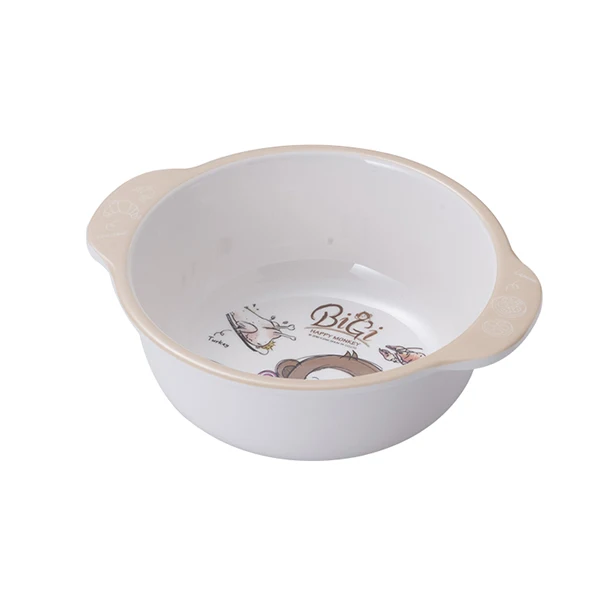 

Dishwasher safe food grade A5 melamine cute monkey design melamine salad bowl with handles, Customized color acceptable