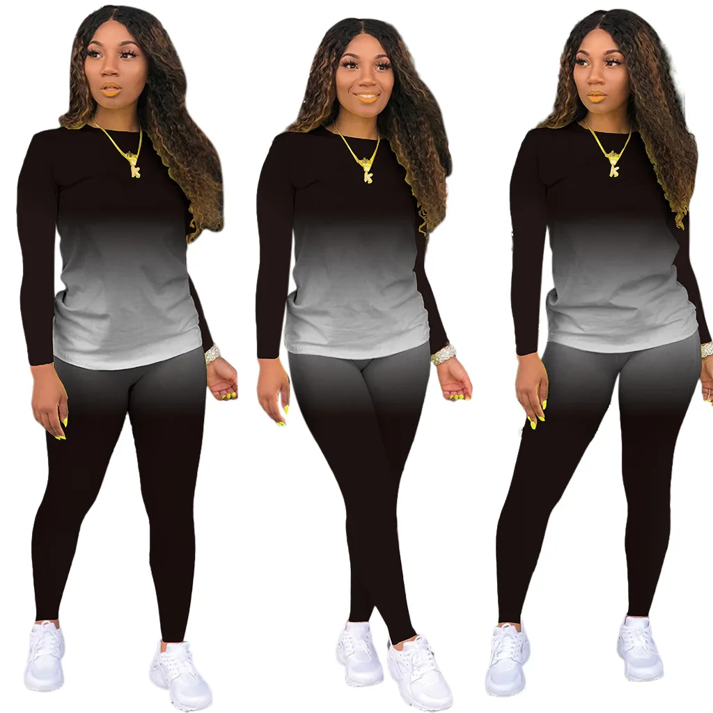 

Women Gradient Two Pieces Pajama Set Women custom pajamas long sleeves set pyjamas pyjamas 9735-3