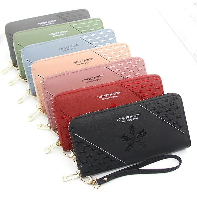 

Hot Sale Designer PU Double Zipper Wallets for Women Fashionable Card Holder leather nylon zipper Wallet