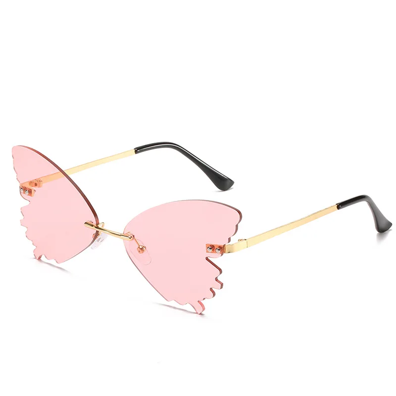 

2021 New Arrival Custom Logo Fashion Oversized Steampunk Butterfly Women Rimless Designer Sunglasses