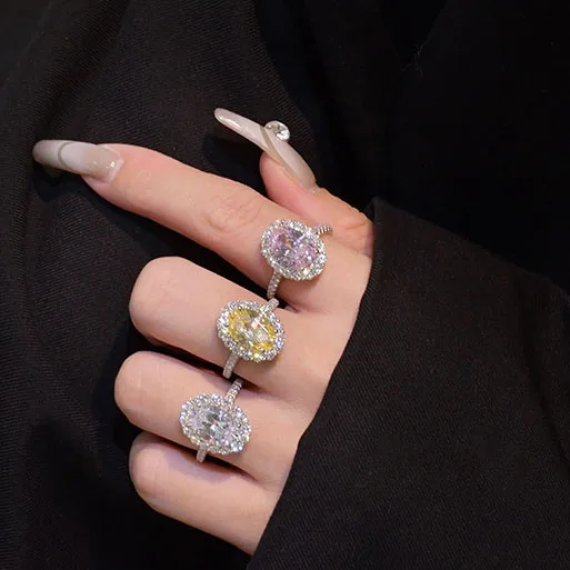 

New Arrival 8*12mm S925 Silver Large Diamond Rings Cubic Zircon CZ Diamond Engagement 925 Sterling Silver Ring
