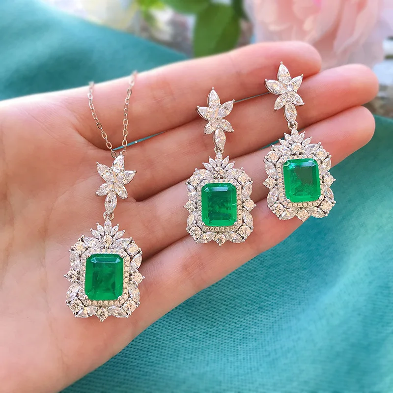 

Trendy Valentines Day 925 Silver Jewelry Sets Mixed Gold Plated Necklace Custom Emerald 5A CZ Stones for Jewelry Making prata