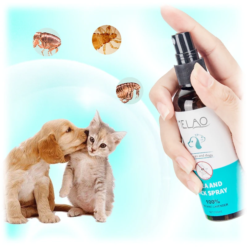 

MELAO custom logo 100ml natural 100% organic pet home anti dog and cat flea tick remove spray private label OEM/ODM