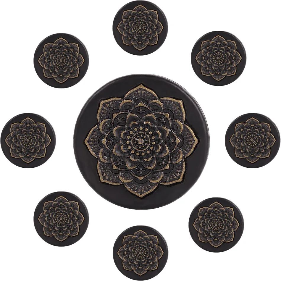 

Hot Fashion Vintage Brass Wood Mandala Flower Boho Stud Earring Piercing For Women And Men, Black