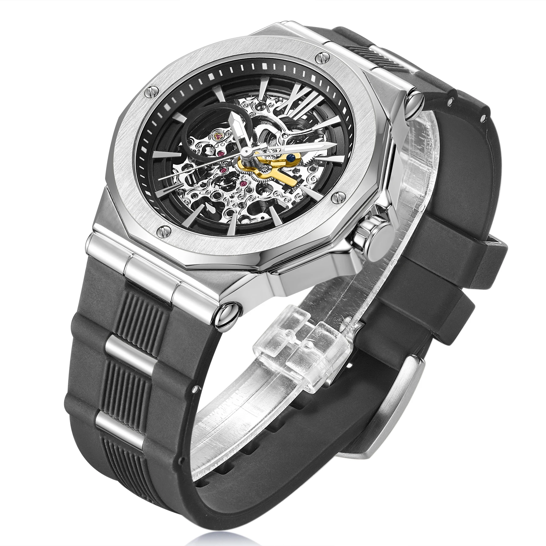 

New Relojes Para Hombre Automatico Stainless Steel Skeleton Mechanical Watch Waterproof Automatic Watches Men Wrist Luxury, Customized colors