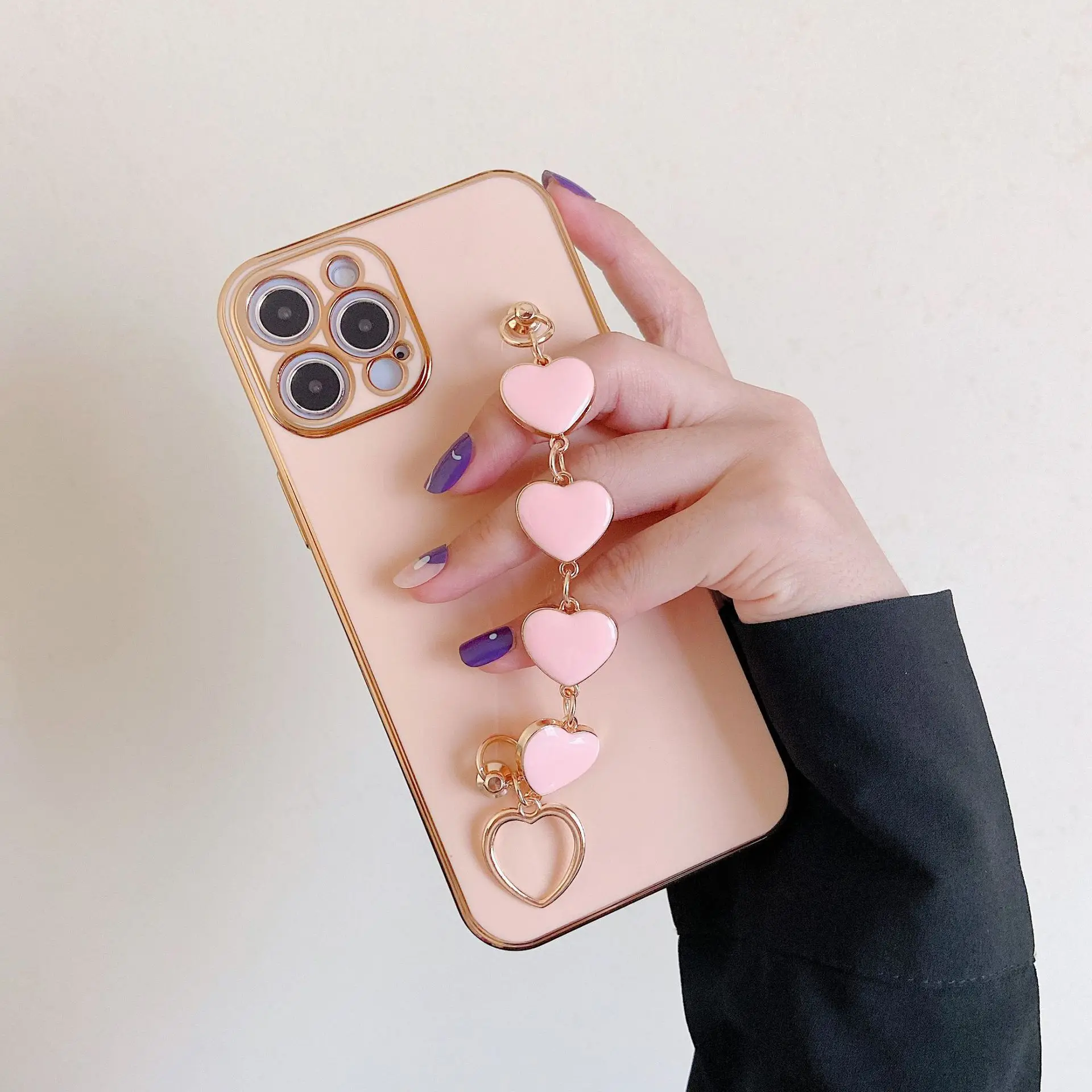 

New product electroplating heart bracelet tpu phone case for iphone x xr xs 7 8 plus 11 12 pro max, 6 colors