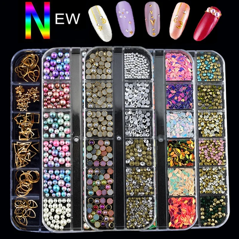 

2021 New Hot Sale Pendant Pearls Sequins Nail Charms Shining 3D Rivet Nail Art Alloy Zircon Rhinestone Decorations, Multi- color