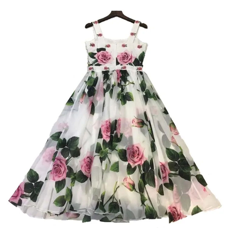 

Autumn elegant sleeveless office party dress dress ladies white pink rose dress