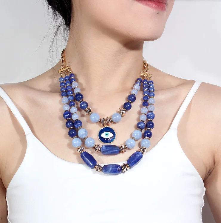 

New multilayer Multicolored Resin Acrylic Beads Collar Necklace For Women Statement blue eye Pendant Choker Necklace Jewelry