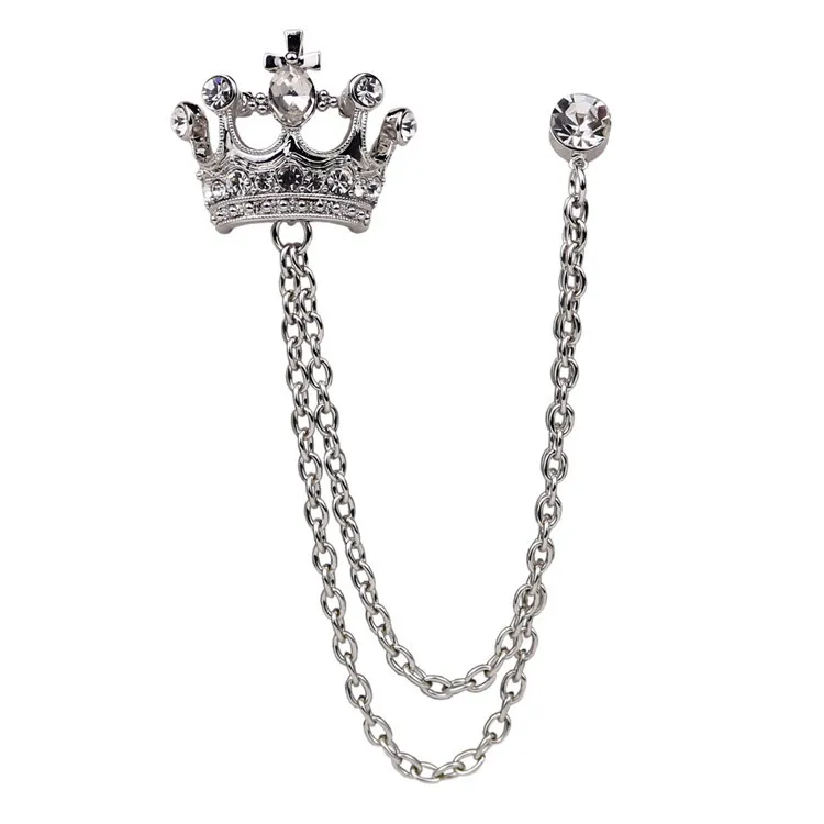 

Wholesale Crown Brooch Men British Wind Suit Chain Pin Badge Vintage Corsage Hijab Pin, Custom color