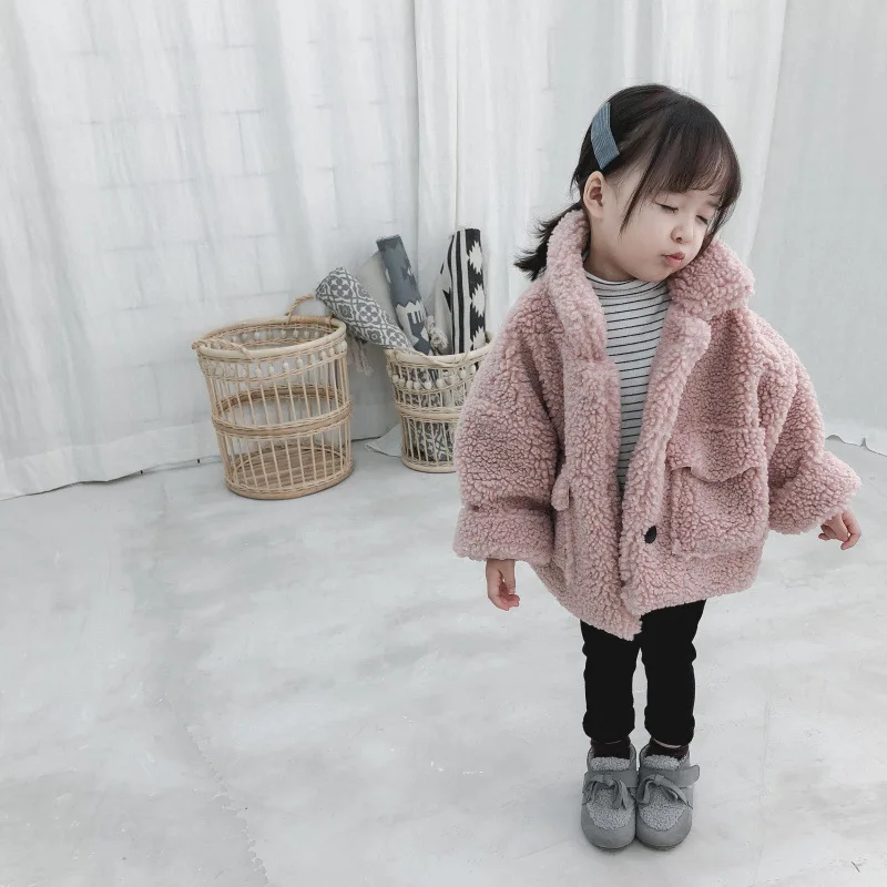 

Children's jacket 2021 winter boys and girls lamb fur jacket baby warm foreign coat