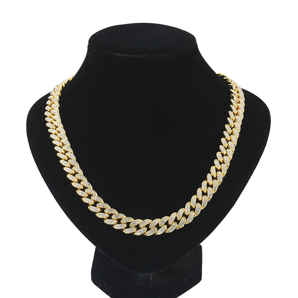 

Wholesale Daikin Chain Simulation Gold Plated Clavicle Hip Hop Punk Nightclub Bar Metal Iced Out Cuban Chain Necklace, Gold silver