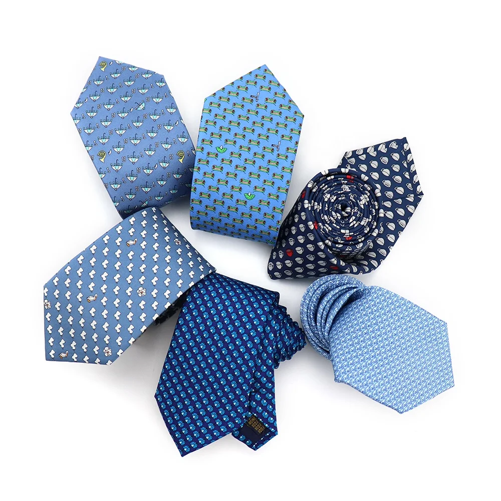 

XINLI Digital Printed Ties Custom Designed Different Light Blue Cravat Necktie Whale Beetles Print Mens High Quality Silk Tie