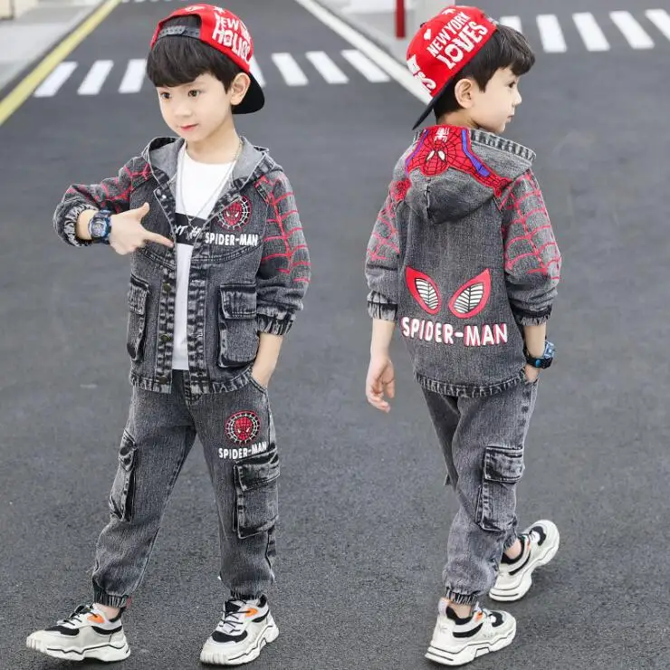

2021 Children's denim suit new boys' and girls' denim 2 pieces suits for spring