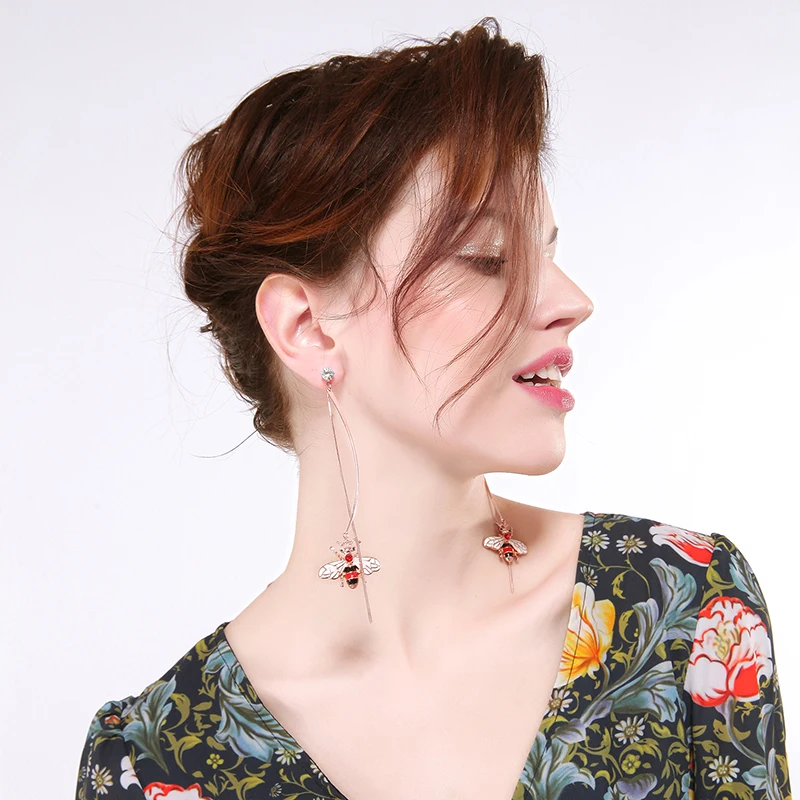 

me00184 Fashion New Designer Most Selling Items Rose Gold Color Bee Chains Dangle Earrings