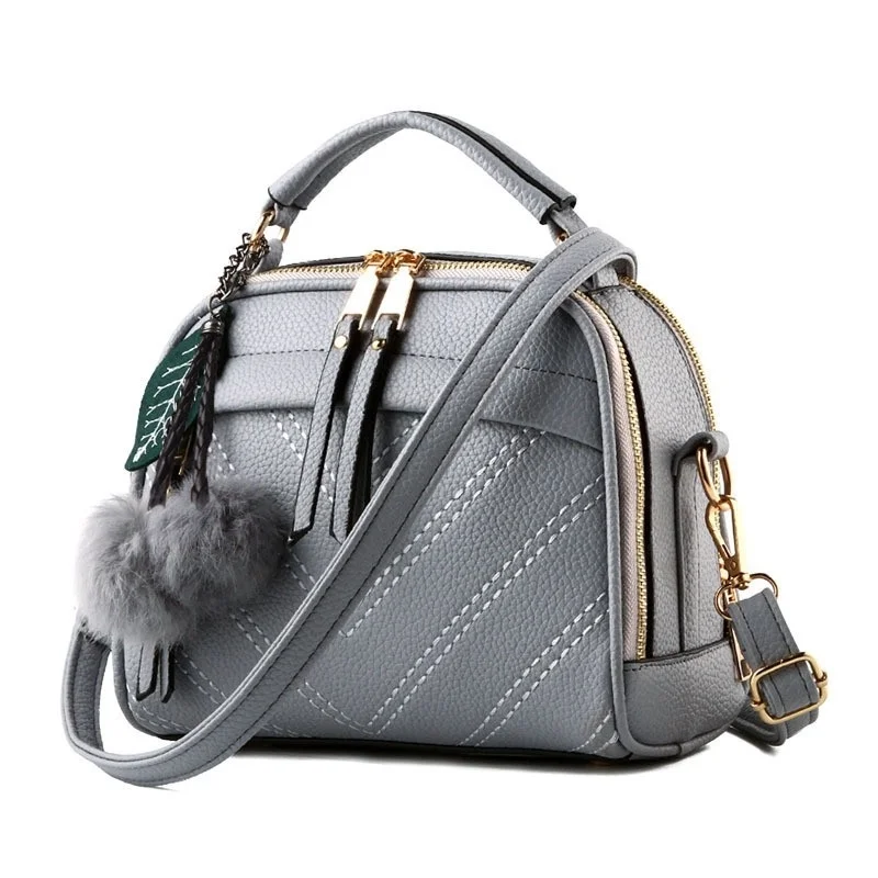 

Women Tassel Fur Ball Handbag Bag Fashion Shoulder Crossbody Bag, Grey, blue, black