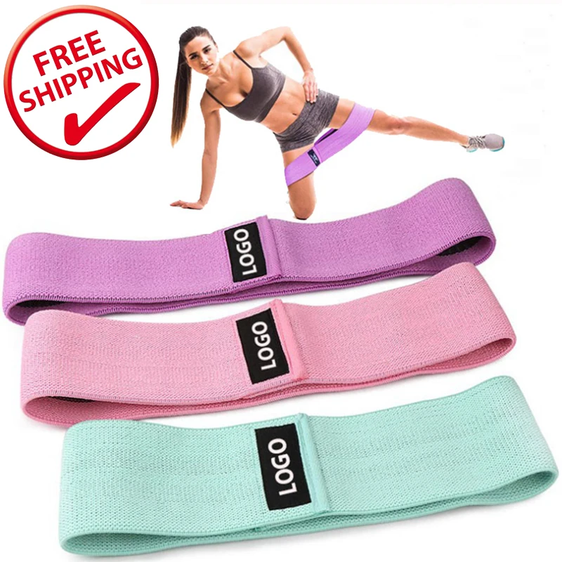 

Private Label Custom Logo Workout Yoga Exercise Anti Slip Ankle Hip Fabric Booty Bands Elastic Long Fabric Resistance Band, Purple/pink/green