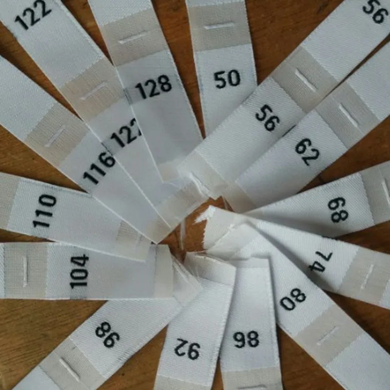 

2000PCS Custom white/black polyester woven cloth number size label baby clothing 50 56 62 68 74 80 86 92 98 104 110 116