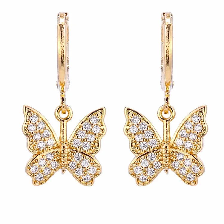 

Charm Butterfly Hoop Earrings 14K Gold Crystal Butterfly Drop Dangle Earrings for Women and Girls