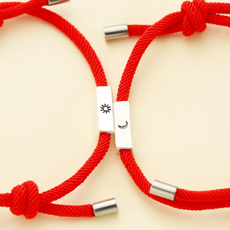 

Custom Magnetic Sun and Moon Alloy Knitting Round magnet bracelet For Couple 2pcs/set KIB061, As the pictures
